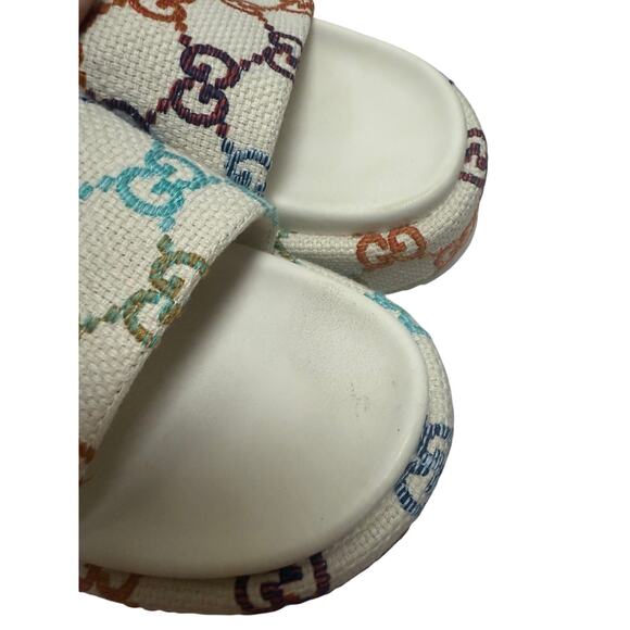 Gucci Embroidered Logo Platform Slide Sandals Sz. 39 (US 9) - Picture 5 of 11